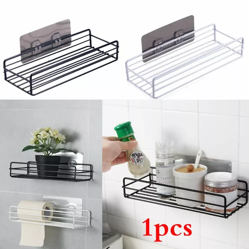 

NEW2023 Wrought Iron Bathroom Shelf Wash Rack Free Punching Wall Hanging Kitchen Spice Storage Rack Hanging Basket