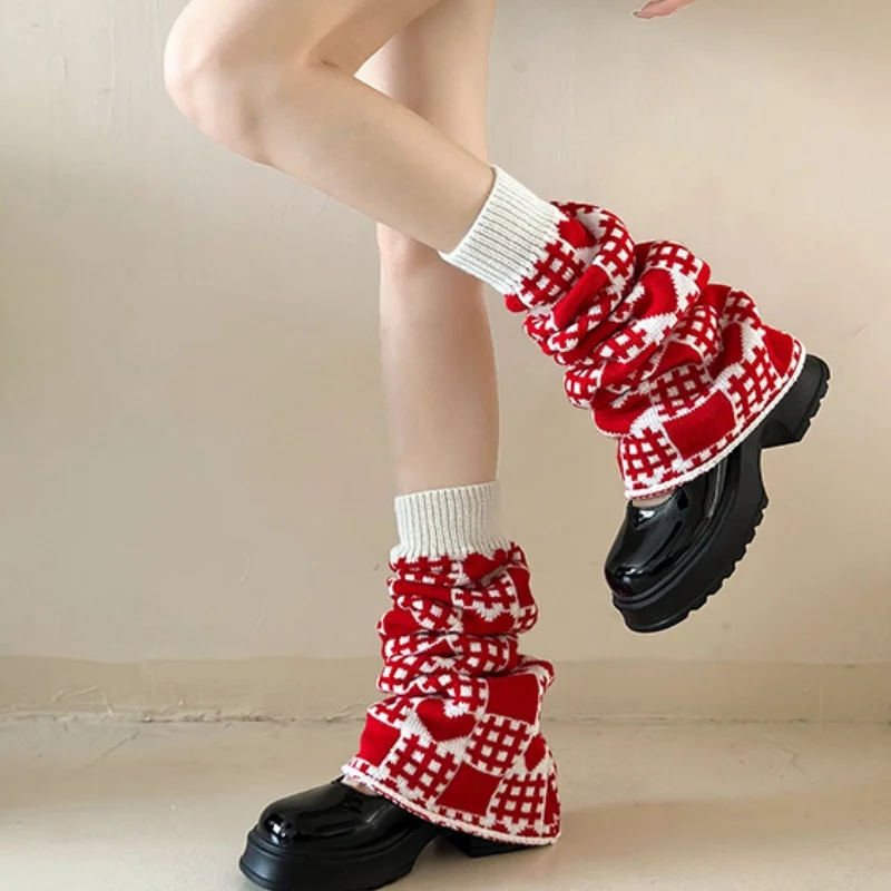 Kawaii милые вязаные гетры с сердечками женские длинные носки до колена Harajuku ретро