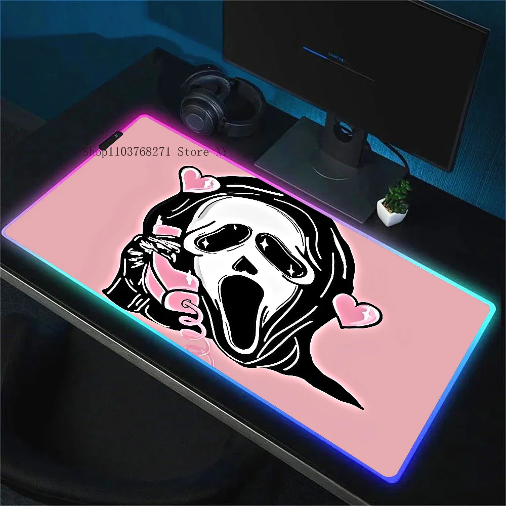 G-Ghostface H-Horror S-Scream Art Mousepad XXL RGB Gaming Mouse Pads HD Black Gamer Accessories Large LED