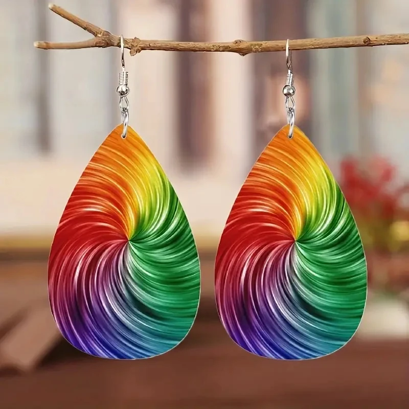 

1Pair Bohemian Fashion Style PU Leather Droplet Earrings Print Men's and Women's Daily Wear Ear Jewelry Creative Personalized Gi