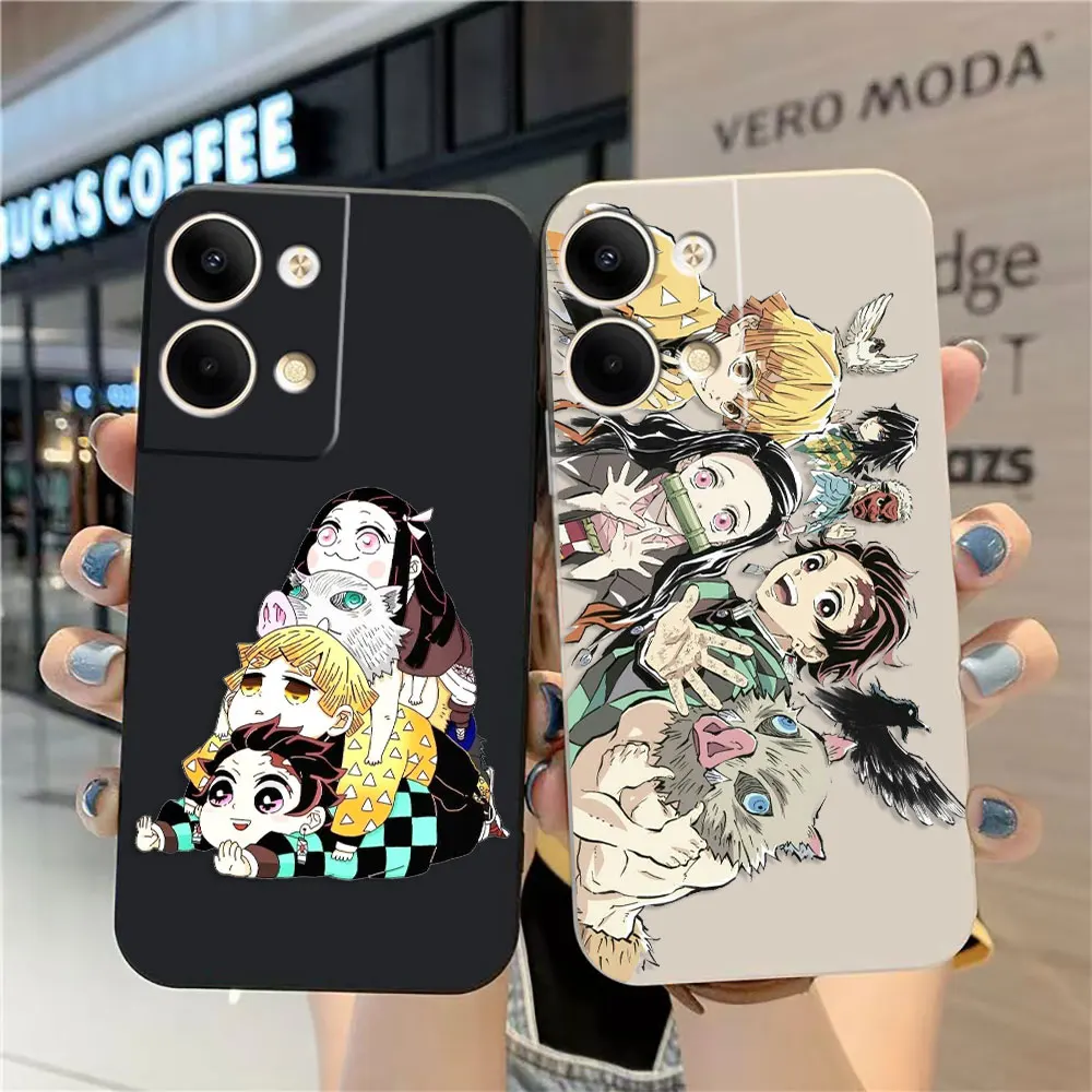 Cartoon Demon Slayer Anime Phone Case For OPPO RENO 8 7 9 6 7SE 5 4 4SE 4 3 4G 5G PRO PLUS Colour Liquid Case Funda Shell Capa