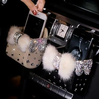 car air outlet mobile phone storage bag diamond plush multi function car hanging bag ladies car luxury interior accessories