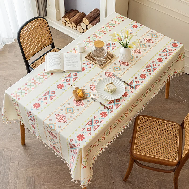 

1pc Bohemian Style Table Cloth Waterproof Table Cloth for Dining Table toalha de mesa Cotton Linen Tablecloth Tassel Decoration