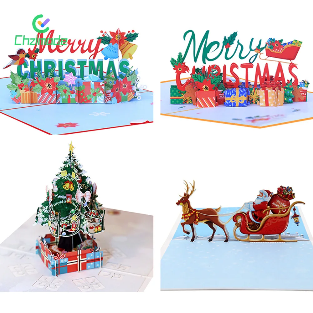 

1PC 3D Merry Christmas Card Creative Pop-up Festival Greeting Cards Xmas Gift Card for Birthday New Year Party Postcard Decor