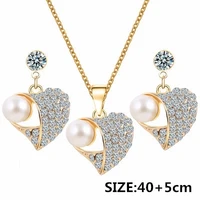 1set pearl heart jewelry sets austrian crystal natural for women gold filled chain necklace stud earrings