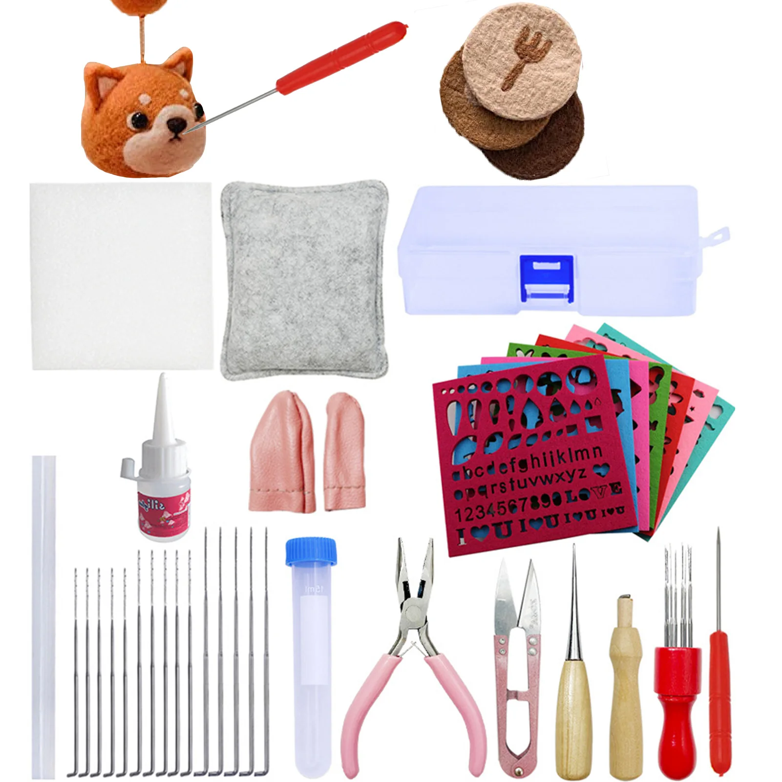 

Needle Felting Kit Needle Felting Starter Kit DIY Craft Felting Tools Include Storage Box Felt Pad Glue Needles Finger Cot