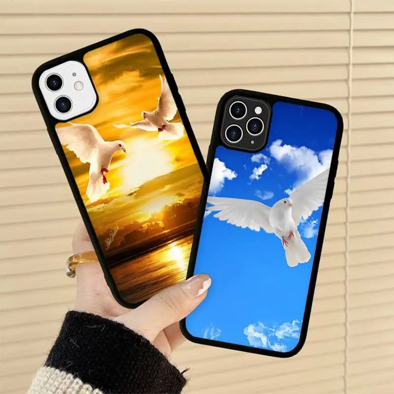 

Dove of peace Phone Case Silicone PC+TPU Case for iPhone 11 12 13 Pro Max 8 7 6 Plus X SE XR Hard Fundas