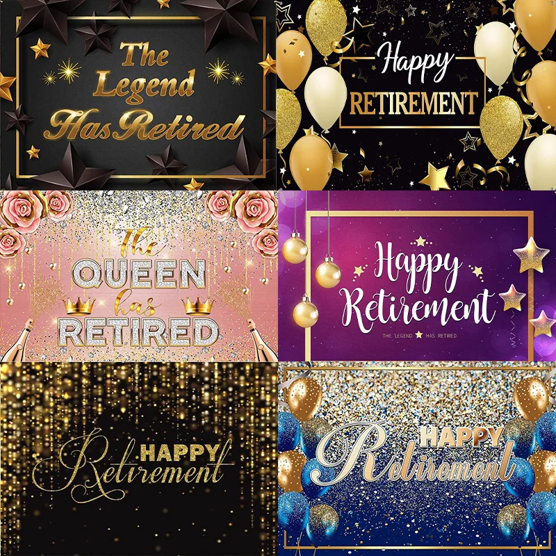 

Happy Retirement Party Photography Backdrop Royal Blue Gold Glitter Retire Background Banner Decoration Poster Party Photo