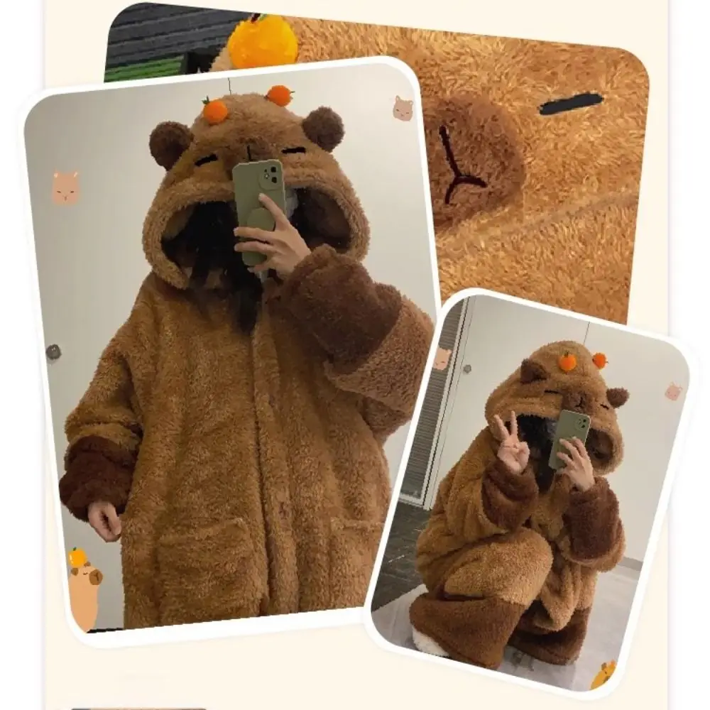 Милая Пижама капибара + штаны теплый зимний комплект ночной рубашки из