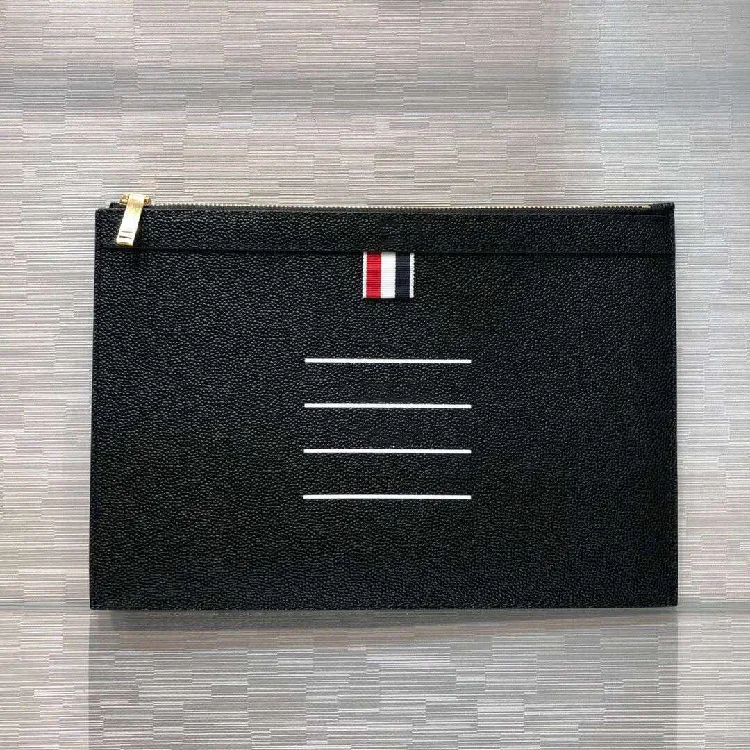 THOM TB 2023 Brand Fashion Briefcase Genuine Leather Messenger Striped Zipper Black Casual Envelope Bag Men Women Hand Bags