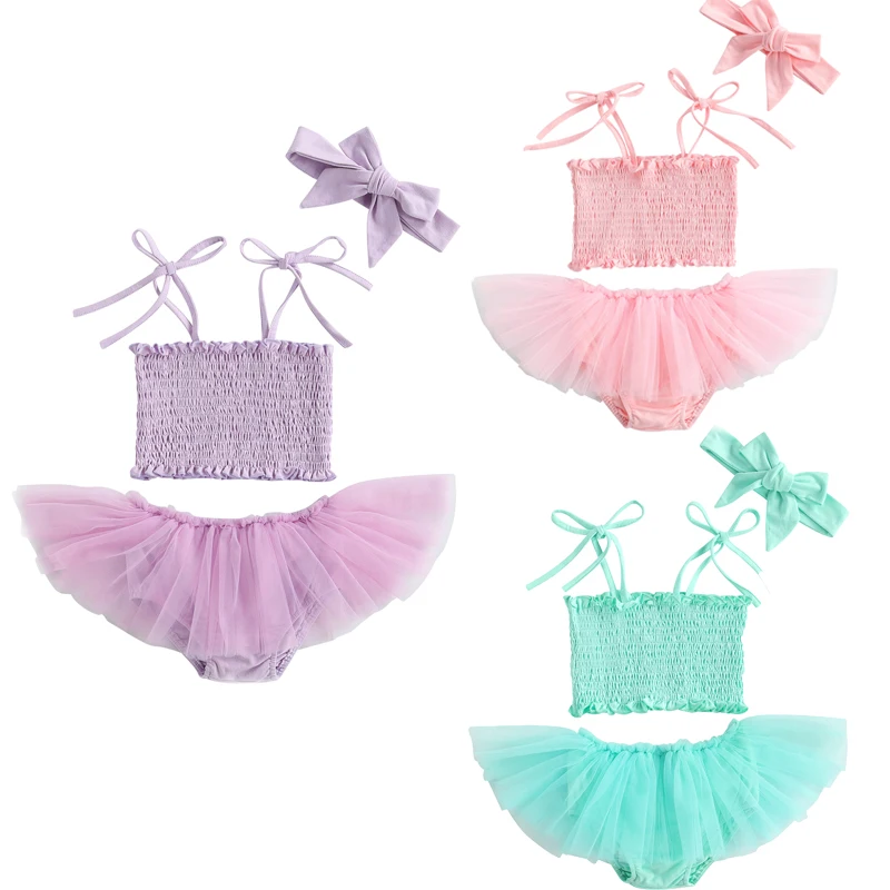 

Pudcoco 0-24M 3Pcs Infant Baby Girl Summer Fashion Clothing Set Sleeveless Solid Vest Top Lace Patchwork Shorts