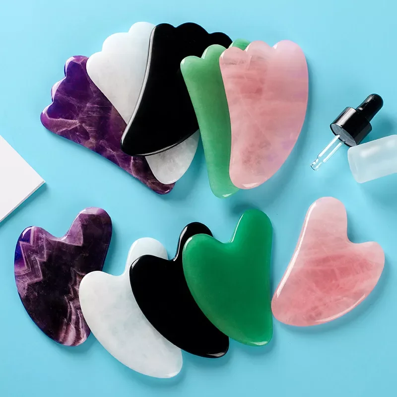 

Natural Jade Gua sha Stone Board Massage Rose Quartz Guasha Plate Jade Face Massager Scrapers Tools For Face Neck Back Body