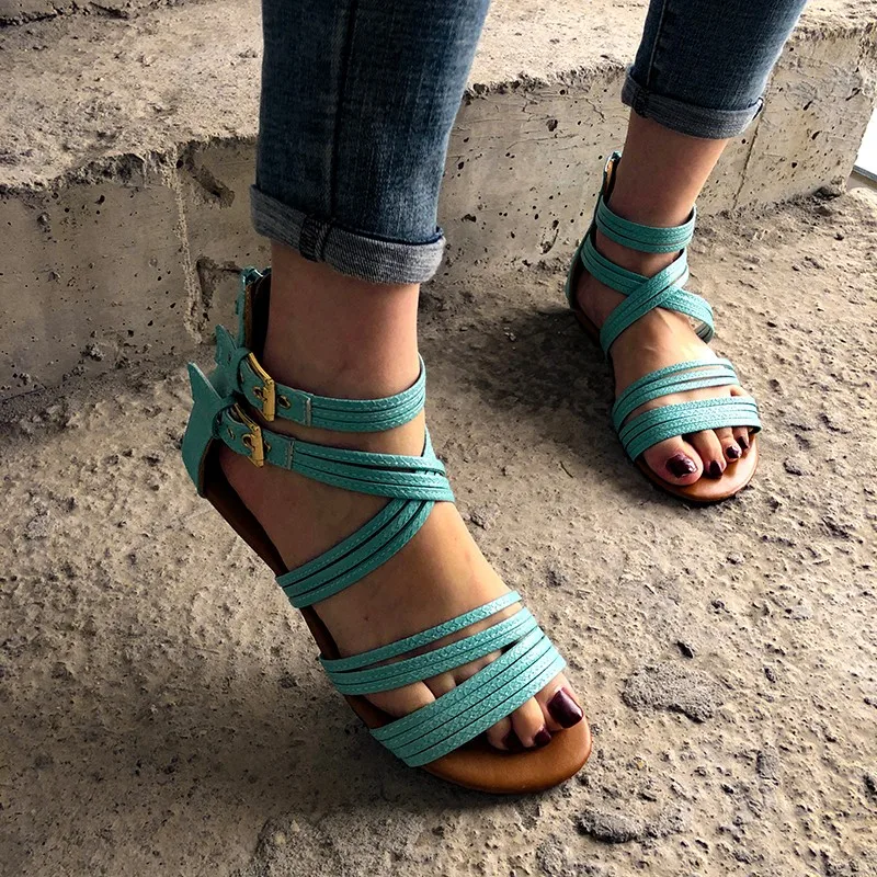 

Wedge Sandals Women's 2022 Summer Roman Shoes Large Size Casual Flat Shoes Strappy Ankle Platform Sandals