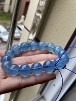 natural blue aquamarine clear round beads bracelet 13 7mm women brazil stretch crystal brazil aquamarine bracelet jewelry aaaaaa
