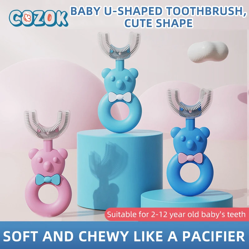 COZOK U-shaped Toothbrush Baby Silicone Tooth Cleaner Cartoon Bear Soft U Type Children's Oral 360° Cleaning For Aged 2-12