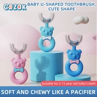 cozok u shaped toothbrush baby silicone tooth cleaner cartoon bear soft u type childrens oral 360%c2%b0 cleaning for aged 2 12