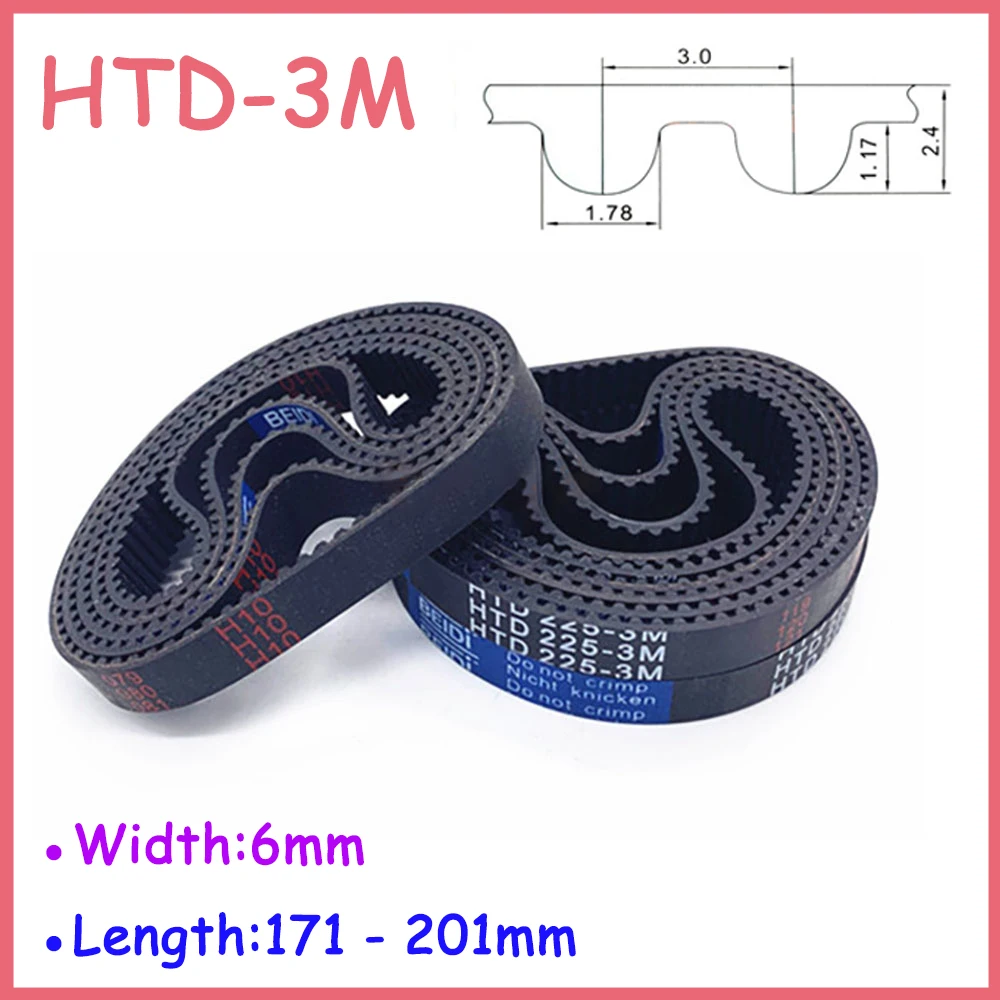 Купи Width 6mm HTD-3M Rubber Closed Loop Timing Belt Length 171 174 177 180 183 186 189 192 195 198 201mm Drive Belt Pitch 3mm за 80 рублей в магазине AliExpress