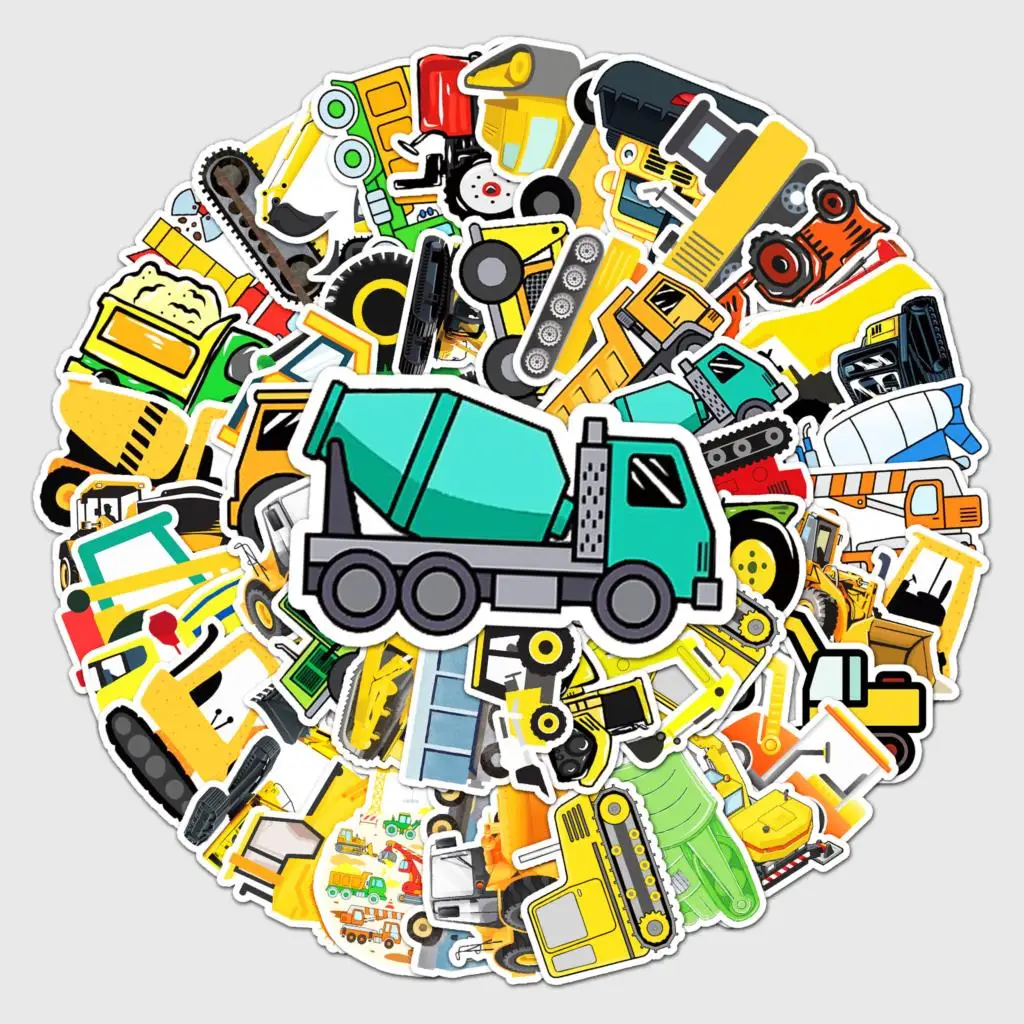 

50pcs Kawaii Engineering Vehicle Graffiti Sticker For Laptop Cartoon Kids Bicycle Trunk DIY Skateboard Luggage Decorate Sticker