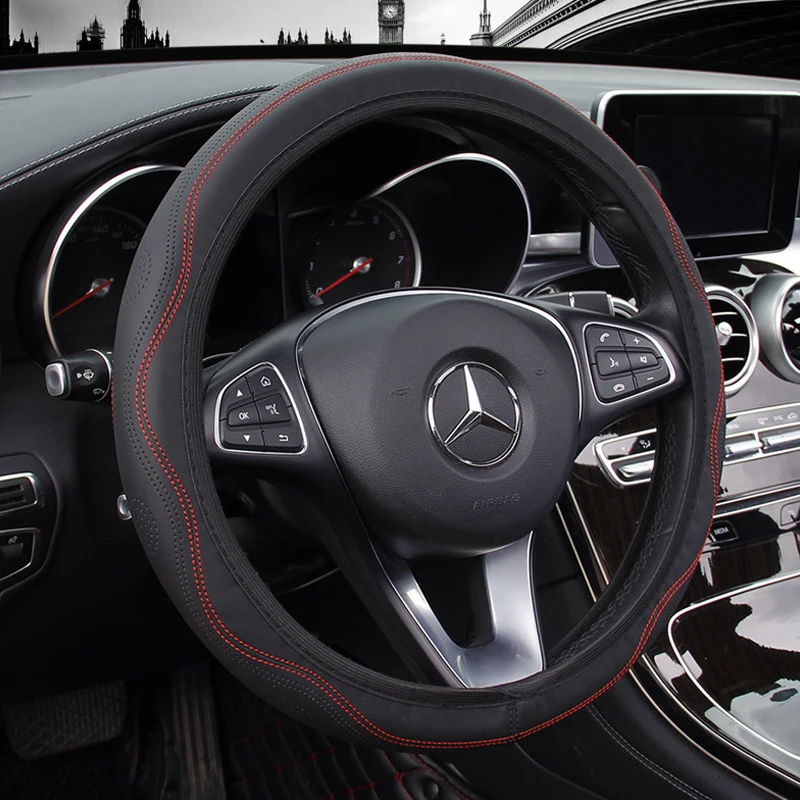 

Car Steering Wheel Cover PU Leather Breathable Anti Slip Steering Covers Suitable 37-38cm Diameter Universal Auto Decoration