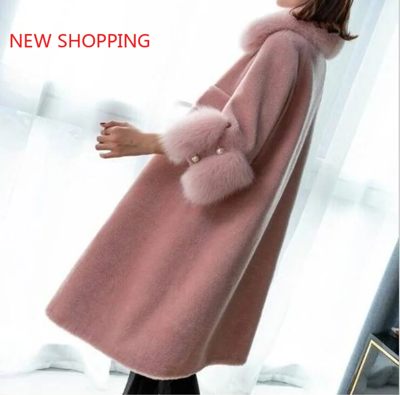 Elegant Fashion Long Wool Coat Collar Detachable Fur Collar Wool Blend Coat Thick Warm Jacket Solid Women Coats Autumn Winter