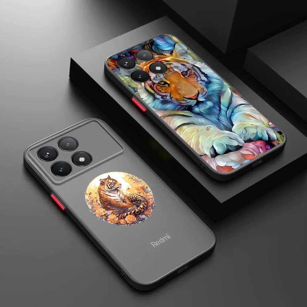 Чехол для телефона Xiaomi Poco X3 Pro F3 X4 13 14 X5 M5s C40 C50 C51 King Tiger Skin Face Texture Redmi 13c Матовый