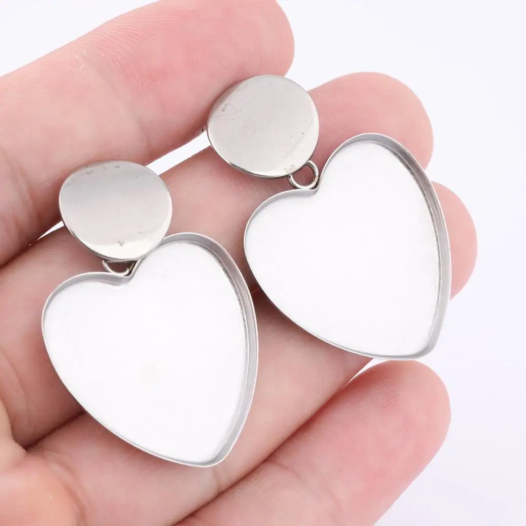 

10pcs Stainless Steel 25mm Heart Cabochon Earring Base Setting Blanks Diy Earring Post Studs Findings For Jewelry Making