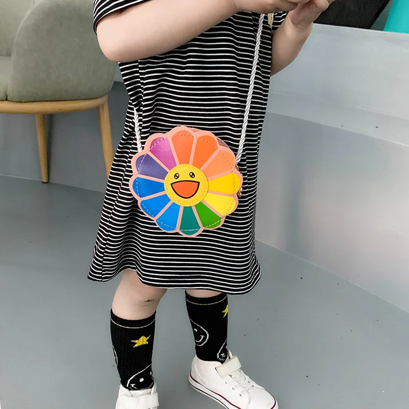 Color Red Sun Flower Children's Crossbody Bag Cartoon Cute Girls Small Round Bags Children's Toys Coin Purse Children's Day Gift