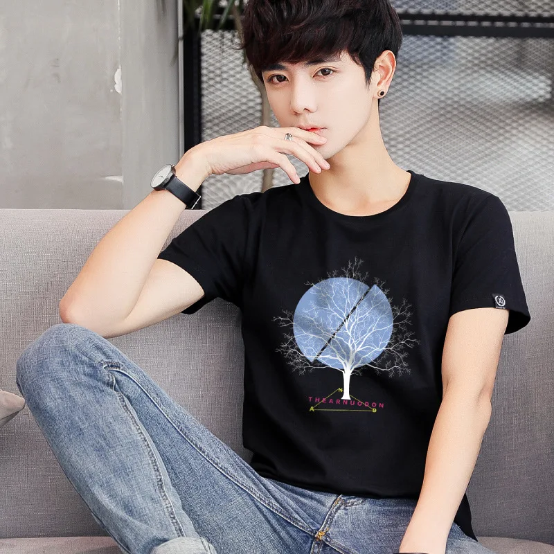 

7578 100% cotton digging the moon print funny mens o-neck t shirts fashion men's tops men T-shirt cool men tshirt male men tee