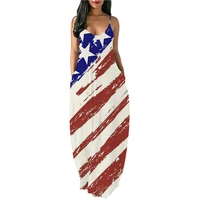 2022 sleeveless summer fashion sling long dresses elegant long dress women loose casual american flag printed independence day