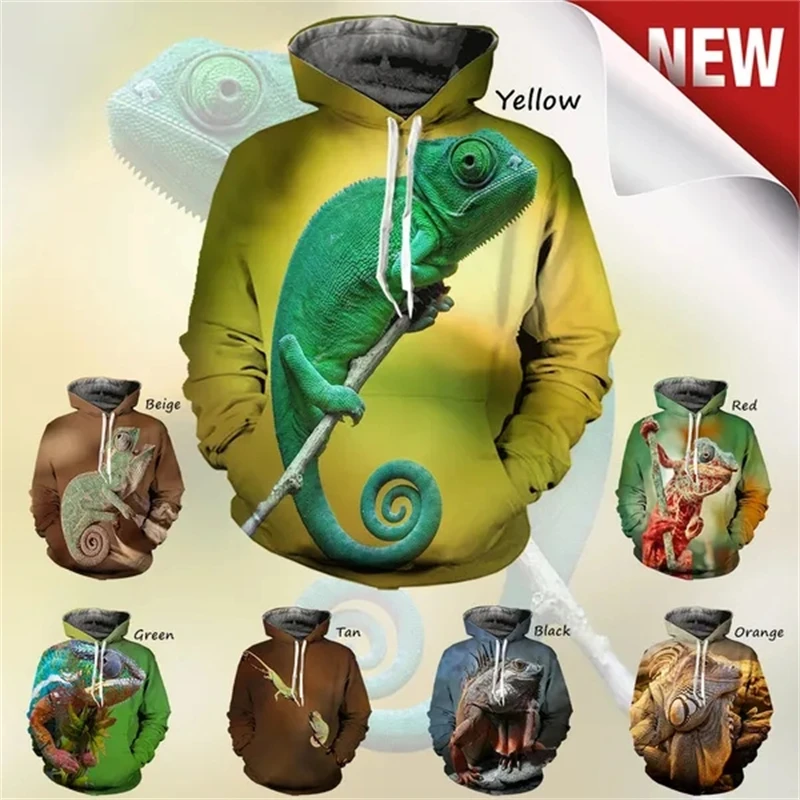 

Толстовка Мужская/Женская с 3D-принтом, Модный повседневный свитшот с капюшоном, хамелеон, ящерица, удобная одежда с рисунком животных
