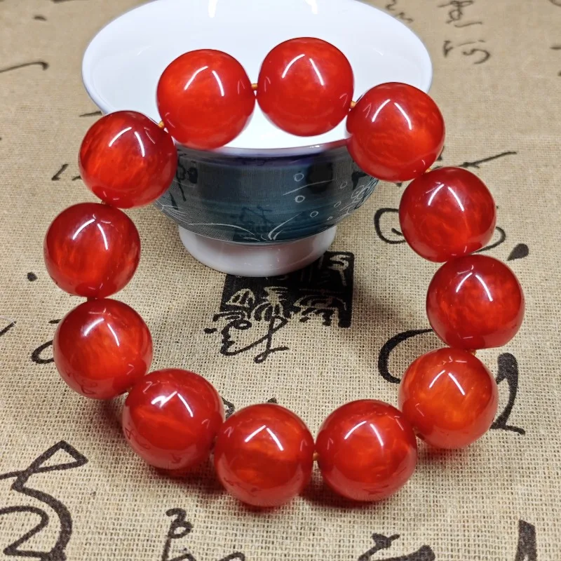 Огненно-красные смоляные круглые бусины эластичный браслет игрушка в этническом