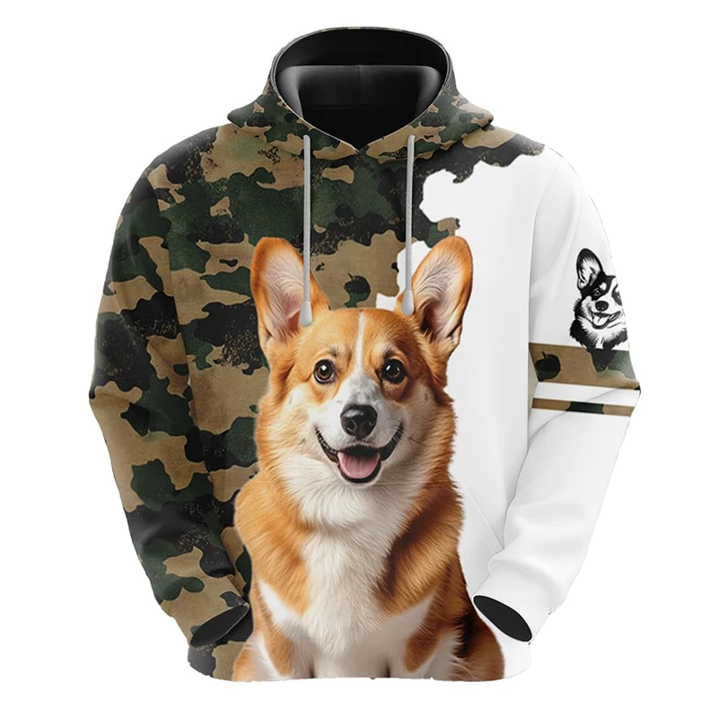 Толстовка мужская камуфляжная с 3D-принтом собаки повседневный уличный костюм