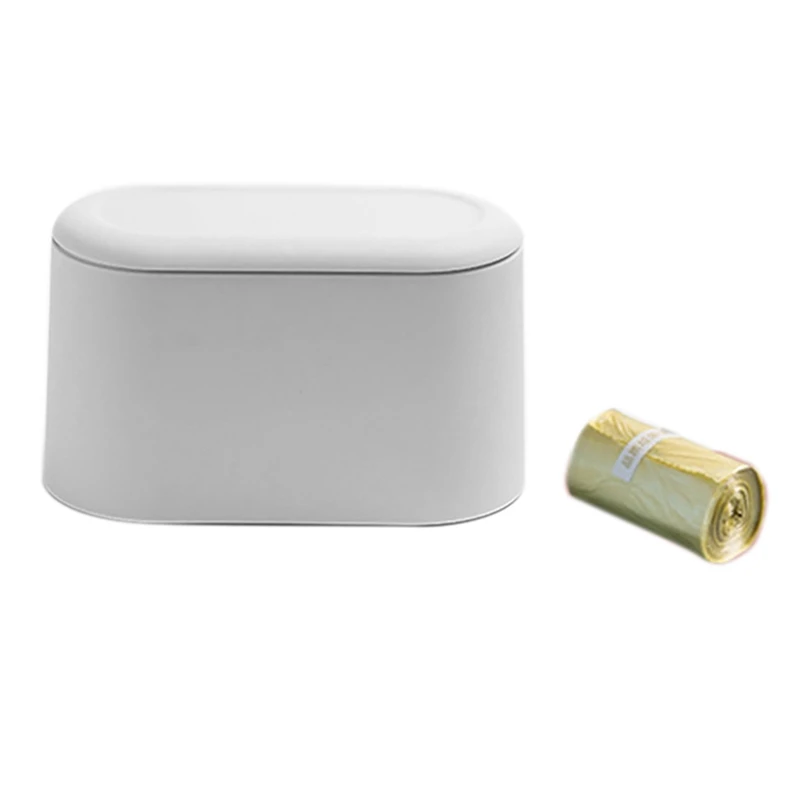 

Mini Desktop Trash Can, With Lid, Small Living Room Office Waste Paper Basket,Multifunctional Home Trash Can, White