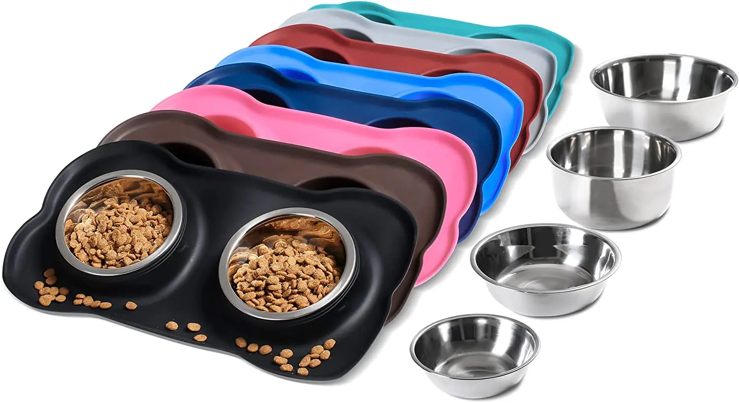 

Pet Dog Bowls 2 Stainless Steel Dog Bowl with No Spill Non-Skid Silicone Mat + Pet Food Scoop Water and Food Feeder Bowls for