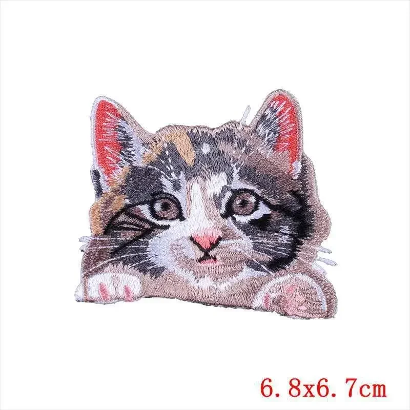 Embroidered Patch Iron On Patches for Clothing Pocket Cat Head Clothes Stickers Fabric Sewing Thermal Adhesive Applique Fusible