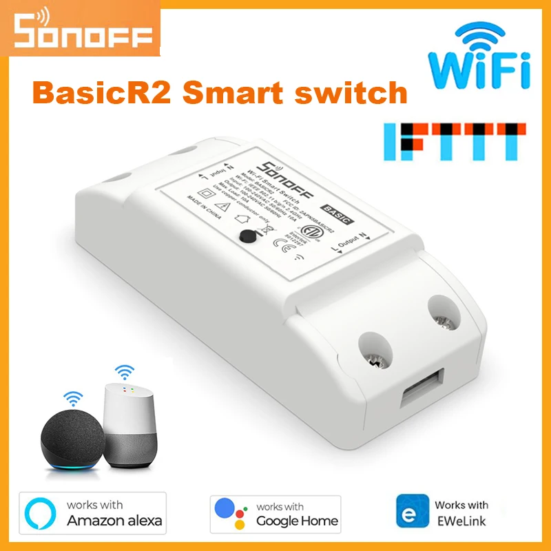 

Sonoff Basic R2 Wifi DIY Interruptor Smart Switch Remote Controller Smart Home EWeLink APP Control Work With Alexa Google Home