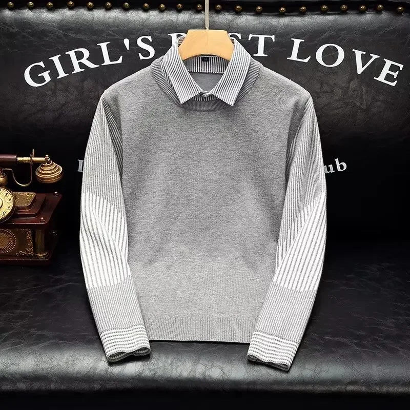 Зима 2022 новый мужской двухсекционный свитер с иллюзией универсальный