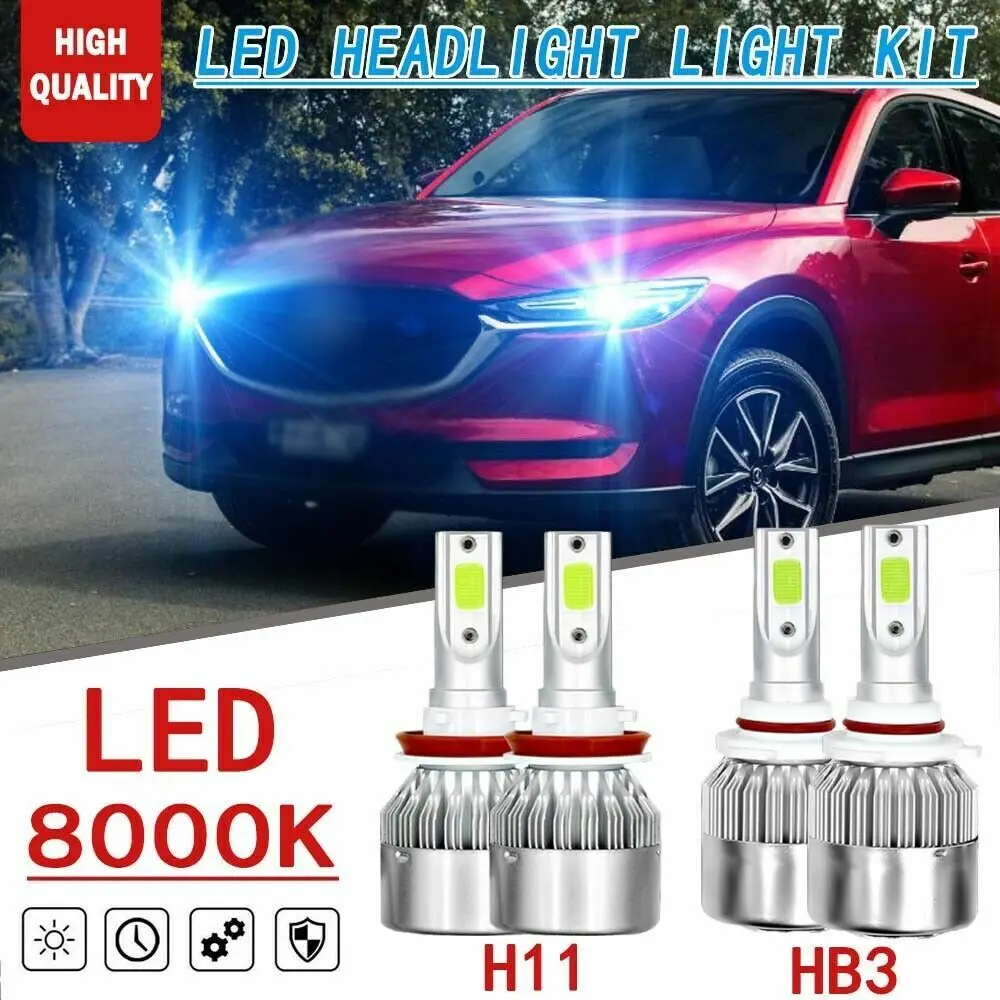 

4PC H11 9005 COB LED Headlight Hi/Low Beam Bulbs For Mazda 5 2012-2017 8000K