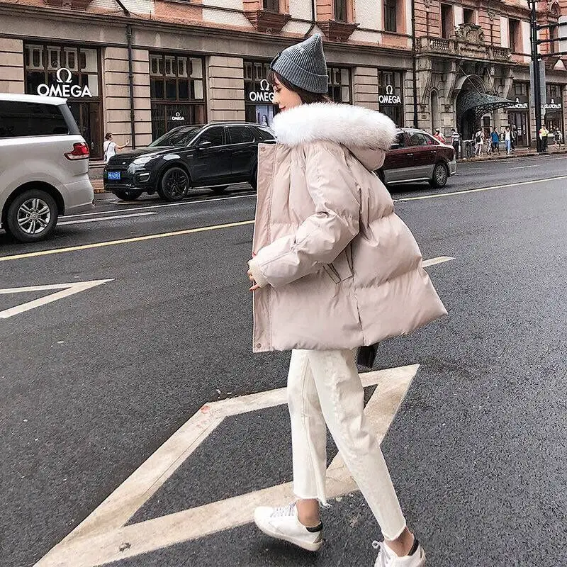 2023 New Cotton-padded Clothes Mid-length Winter Jacket Female Thick Warm Bomber Jackets Fashion Women Loose Padded Coats Black