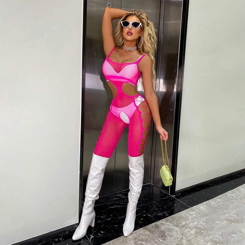 

Sexy Perspective Rose Red Mesh Hollow Out Women Bodysuit Body Stockings Nightwear Club Party Wear Sexy Lingerie