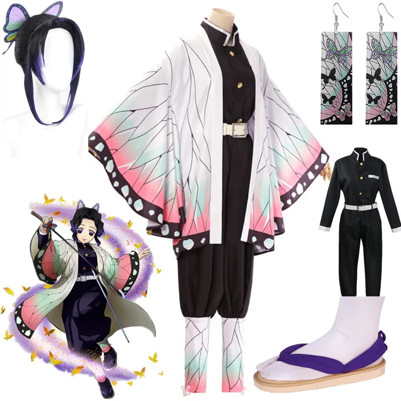 

Anime Demon Slayer Kimetsu Shinobu Cosplay Costume Kimono Women Uniform no Yaiba Kochou Halloween Party Carnival Clothes