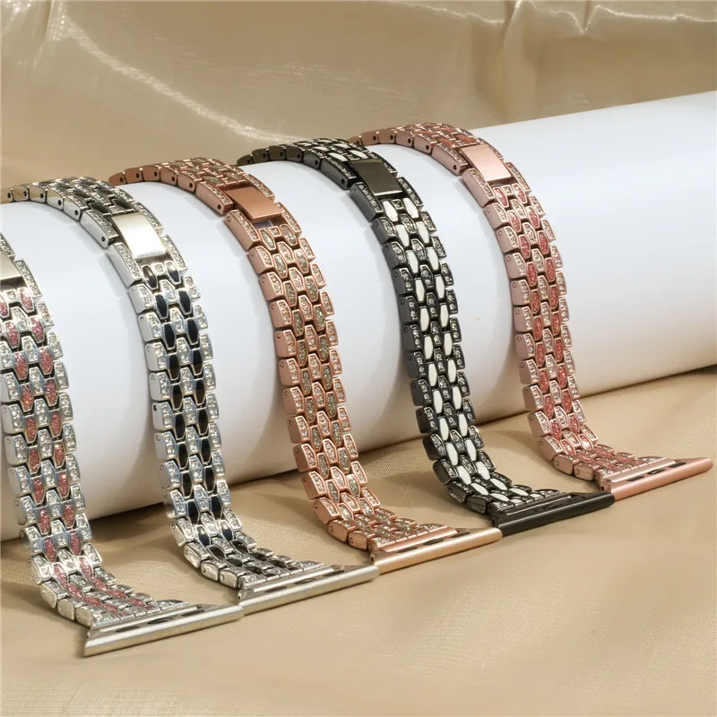 

Luxury Bling Diamond Wrist Strap Bracelet for Apple Watch Series 7 6 5 4 3 2 1 SE Alloy Link Band