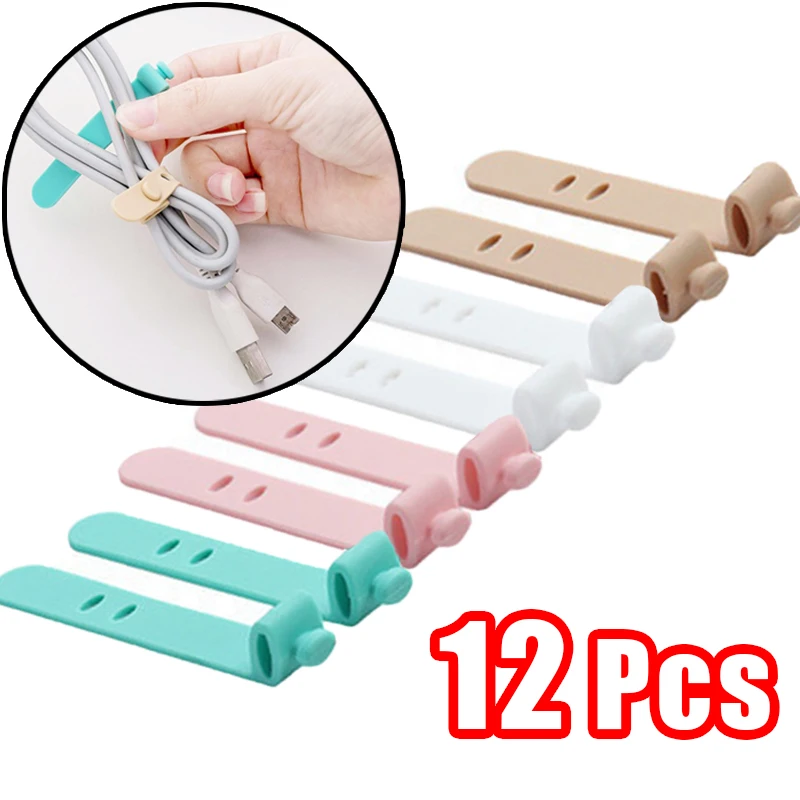 

12PCS Mobile Phone Data Cable Winder Earphone Clip Charger Cable Organizer Management Silicone Wire Cord Fixer Holder Wire Belt