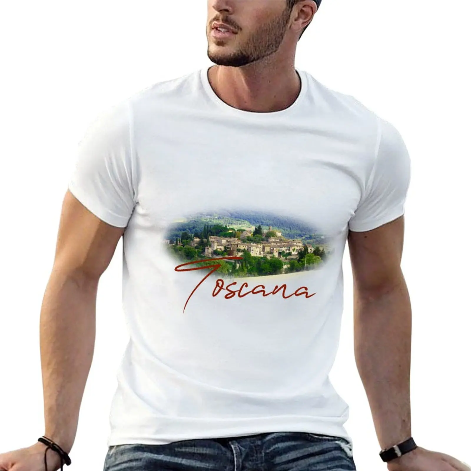 Фото Футболка с креативным графическим принтом Toscana: Hilltop Town №1