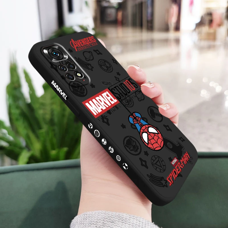 

Marvel Hero Spiderman Phone Case For Redmi Note 12 11T 11S 11E 10S 10T 10 9T Pro Plus Liquid Left Rope