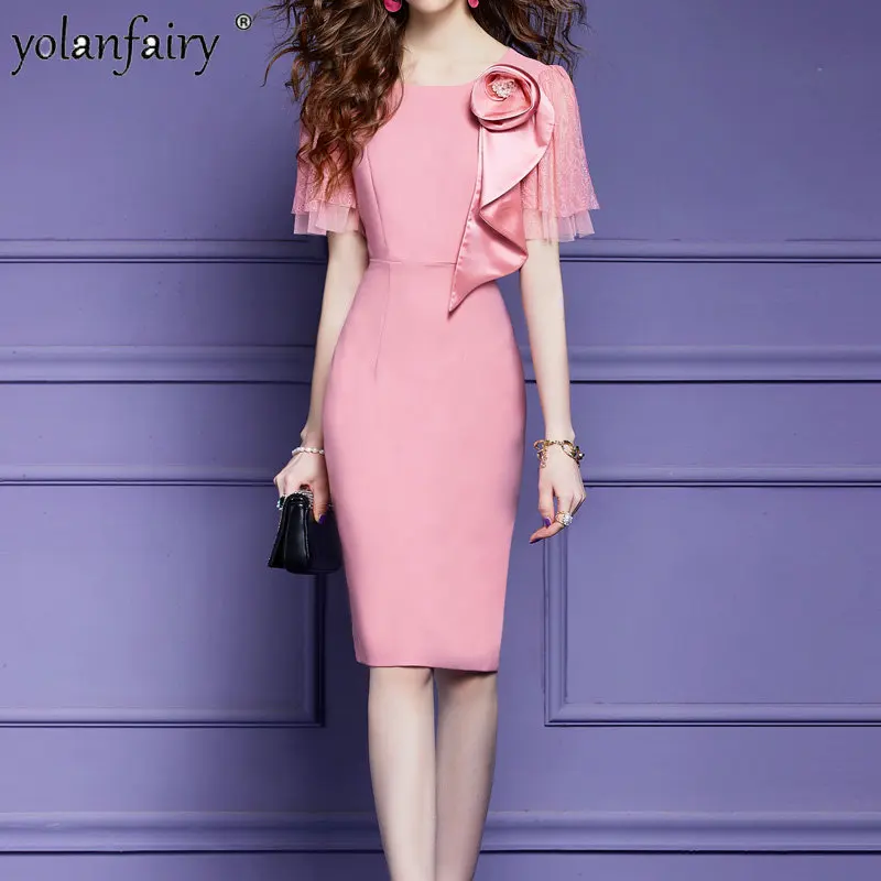Pink Dress Woman's Dress Summer Clothes for Women Clothing High End Elegant Female Dress Design Hip Wrap Skirt Robe Femme Ete FC