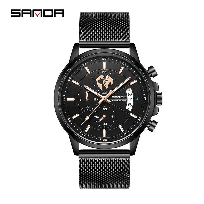 

Sanda 5015 Fashion Design New Arrival Watertight Japanese Quartz Movement Three Needles Business Men Wrist Calendar Watch