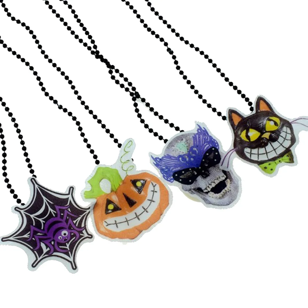 

LED Fiber Optic Light Pendant Halloween Glowing Necklace Pendant Skull Pumpkin Trick Pendant Toy Stress Reliever Toys