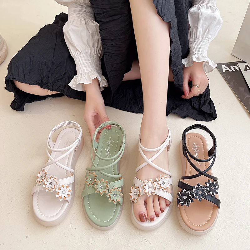 

Fashion Womens Shoes 2022 All-Match Clear Heels Clogs Wedge Soft Female Sandal Luxury Platform New Low Comfort Girls Summer Glad