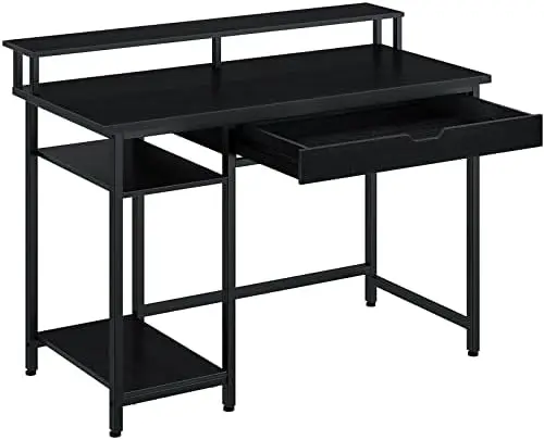 

Стол с подставкой для монитора и выдвижным ящиком, 47 дюймов стол для дома и офиса, устойчивая металлическая рама, в деловом стиле, черный стол l-образной формы